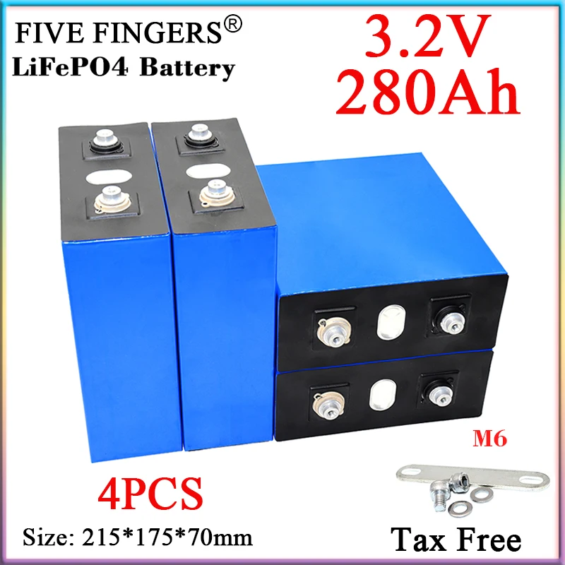 

4PCS Original 3.2V 280Ah LiFePO4 Battery Big Capacity High Power DIY 12V 24V E-car boat RV Yacht Inverter Home Solar Storage etc