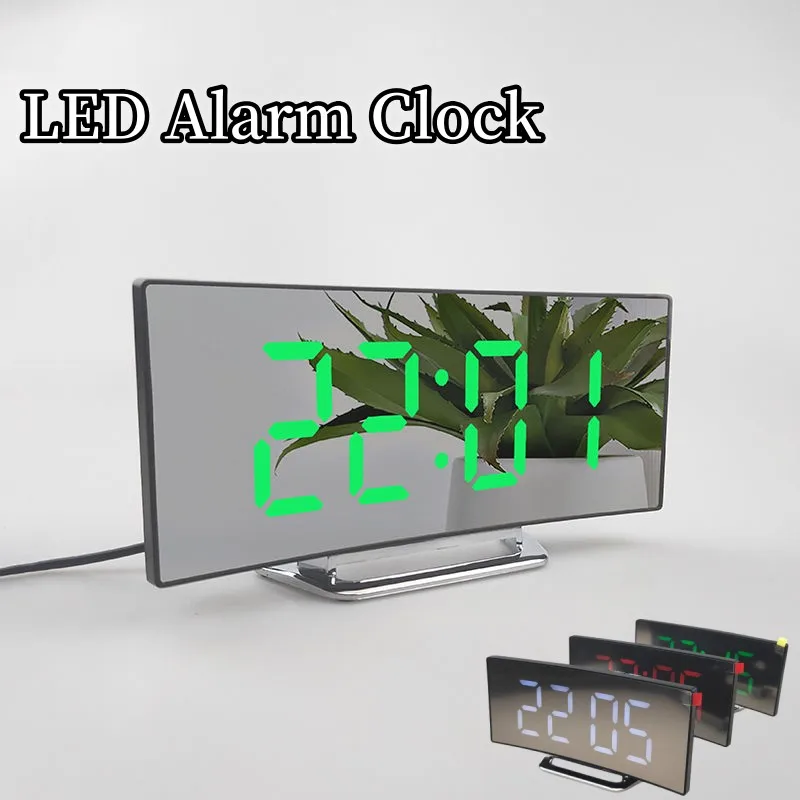 

LED Large Curved Screen Crystal Clock Multifunctional Electronic Alarm Clock Creative Bedside Silent Clock Interior Decoration