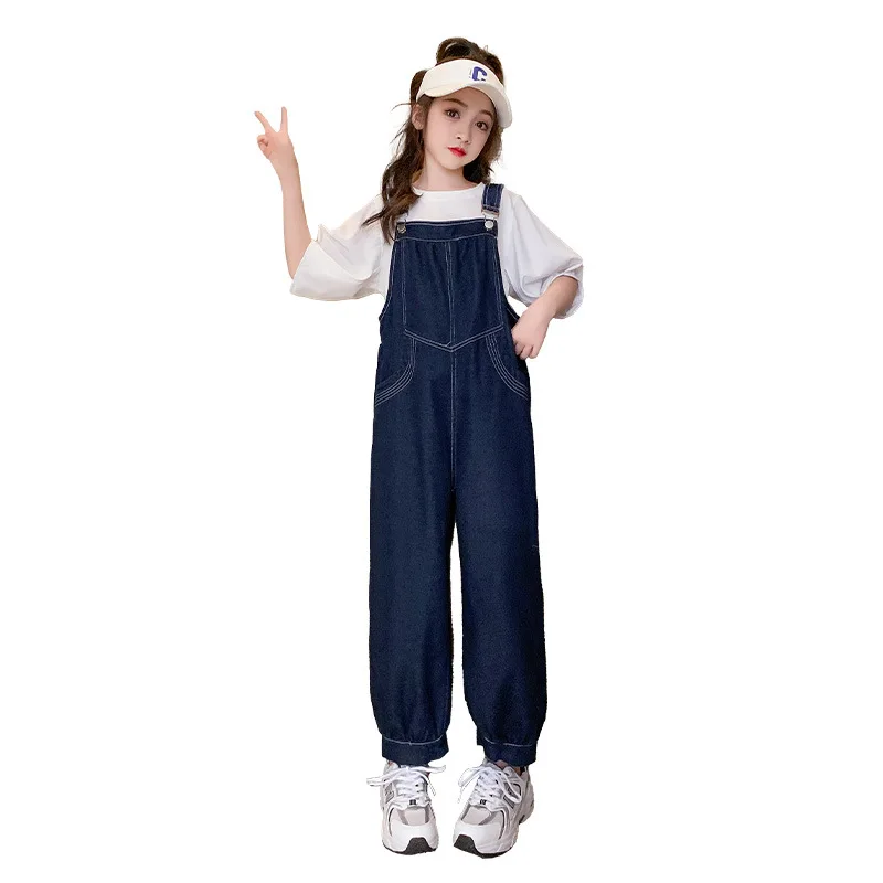 

Girl Overalls for Children Solid Color Clothes Rompers&Jumpsuits Overall Loose Outfit for Kids 5 6 7 8 9 10 11 12 13 14Years Old