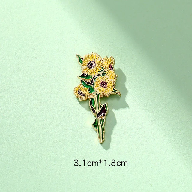 Morkopela Vintage Van Gogh Oil Painting Iris Sunflower Brooches Flower Badge  Pin Brooch Bag Decoration Medal - AliExpress
