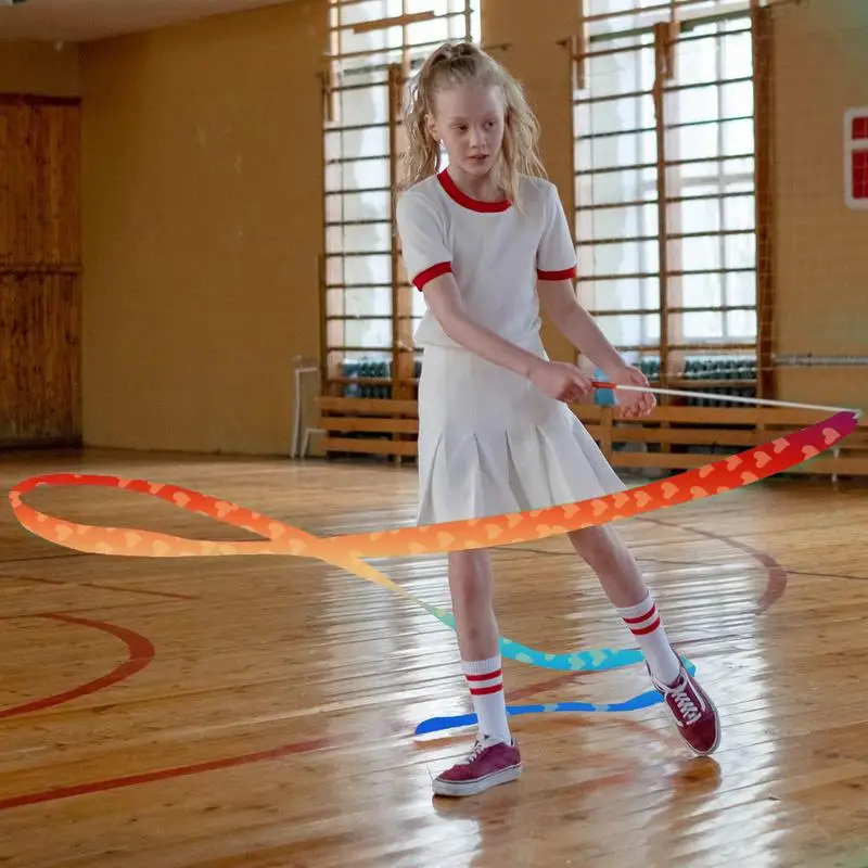 2M Colorful Dance Ribbons Heart Pattern Rhythmic Gymnastics Ribbon Ballet Streamer Twirling Rod Stick KidsGymnastics Props