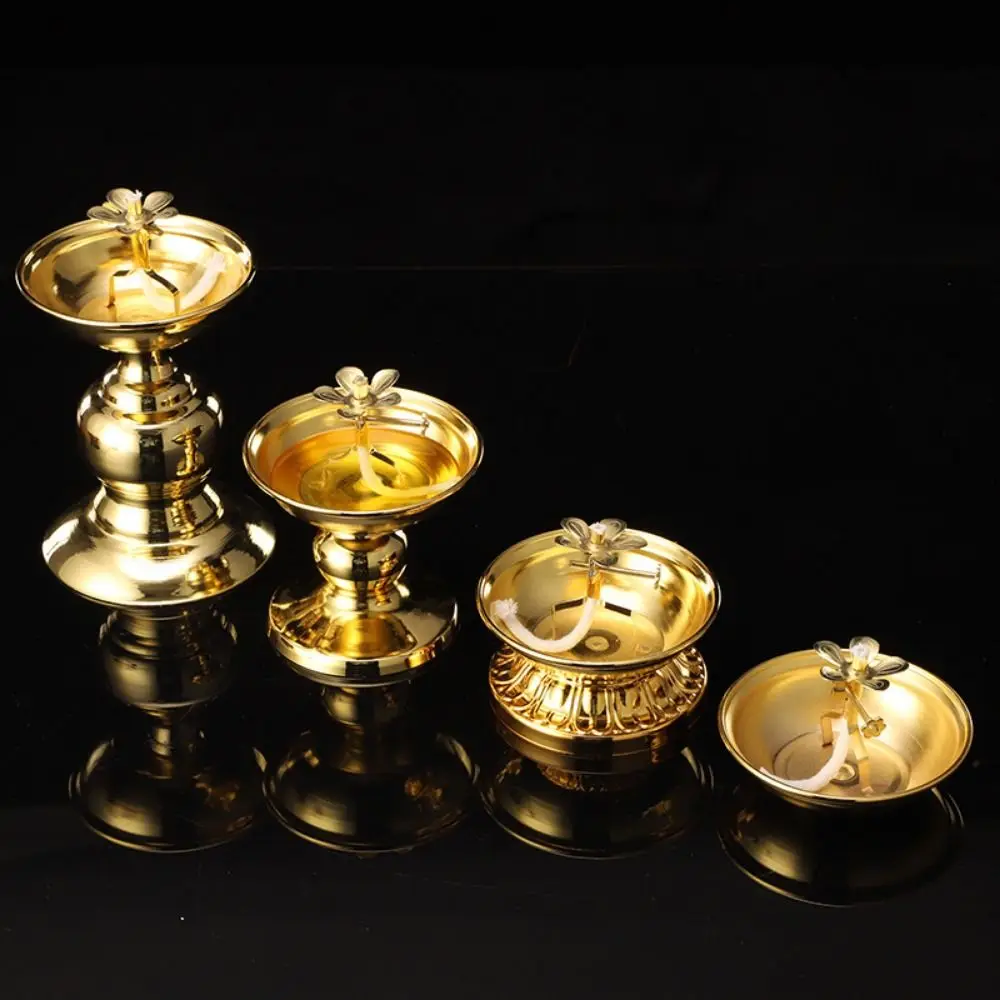 Vintage Anti-slip Alloy Oil Lamp Exquisite Adjustable Butter Lamp Holder High-legged Oil Dish Ornaments Decor