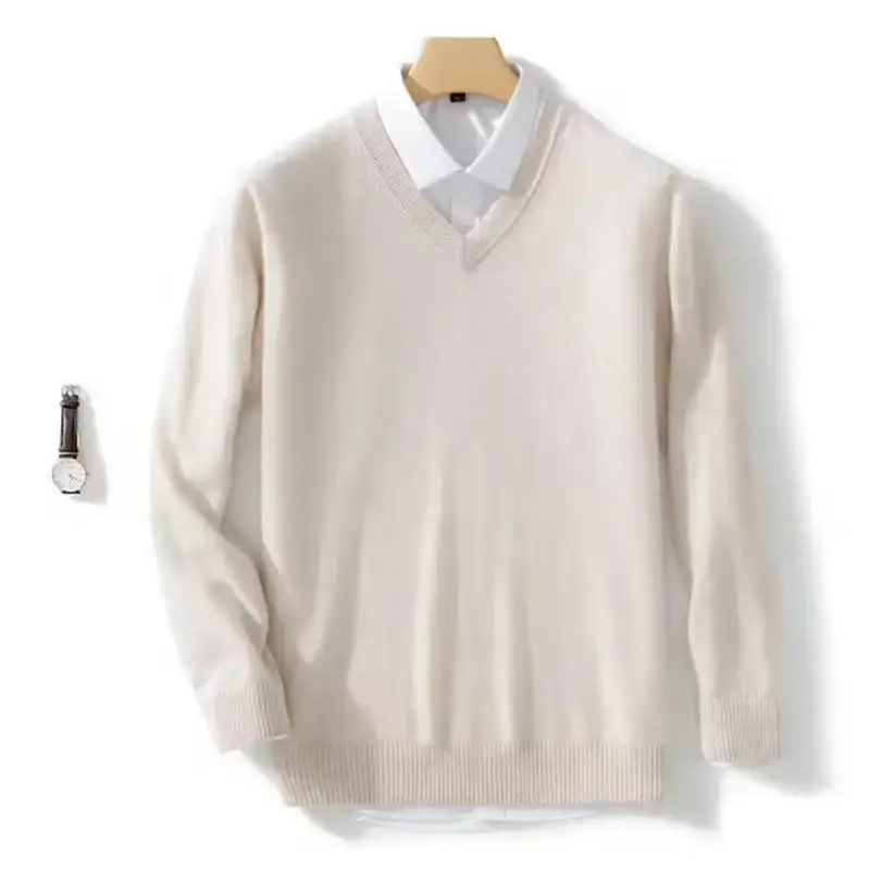Men's Cashmere Warm Pullovers Sweater V Neck Knit Autumn Winter Fit Tops Male Wool Knitwear Jumpers Bottoming shirt Plus Size