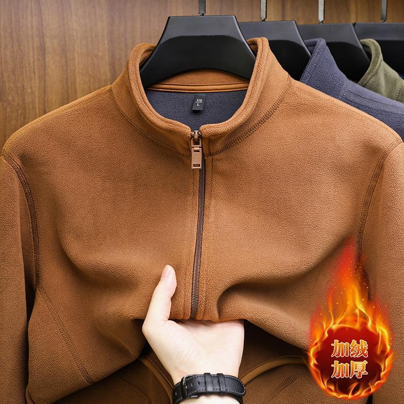 Thiened Fce Zipper Hoodie Men's Outdoor Work Jaet Durable Wear-Resistant Warm Casual Long Sve Stand Collar Sweatirt