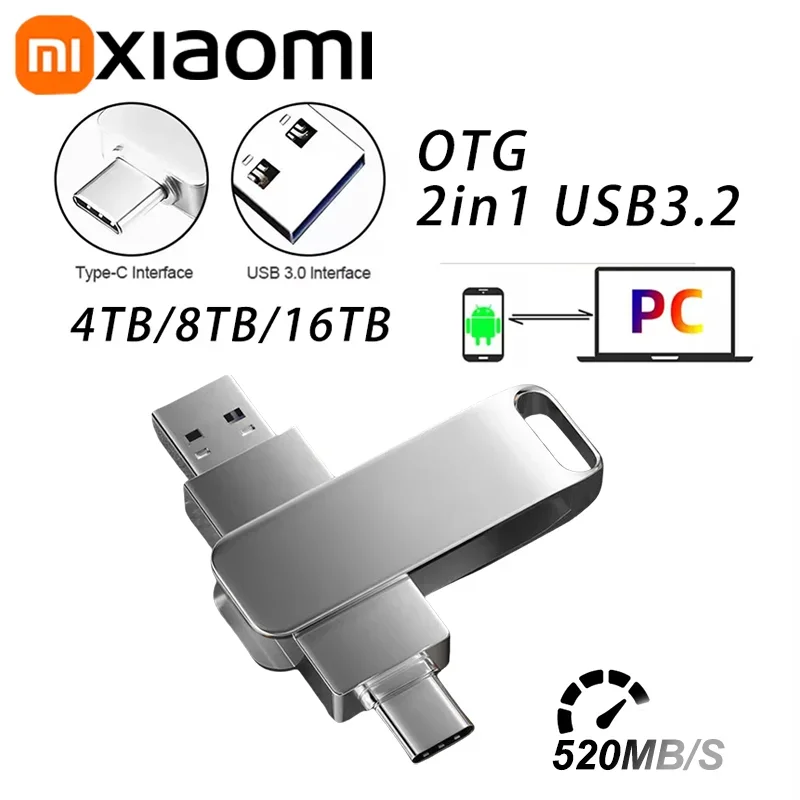 Xiaomi USB 3.2 Flash Drive Metal Pen Drive 16TB 8TB 4TB Waterproof Type-C For Computer Storage Devices