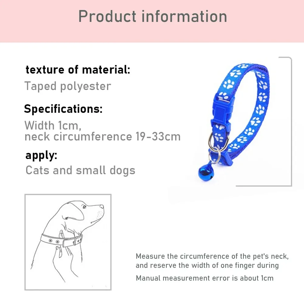 Pet Collar With Bell Cartoon Footprint Adjustable Safety Bell Ring Necklace Pet Accessories