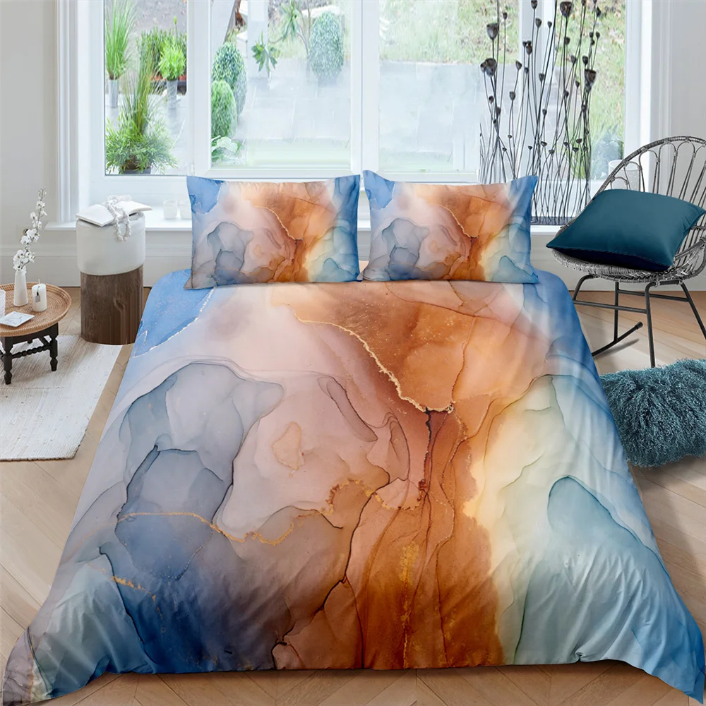 ZEIMON Marble Shiny Polyester Bedding Set 3D Print Geometric Duvet Cover Pillowcase Lightweight Quilt Cover 2/3pcs Bedclothes 