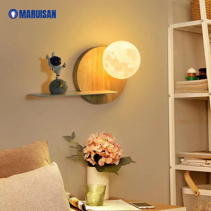 

Real Wood Moon LED Wall Lamp For Child Bedroom Living Hall Room HOME Decor Indoor Lighting Fixture Lights decorate Lusters Lamps