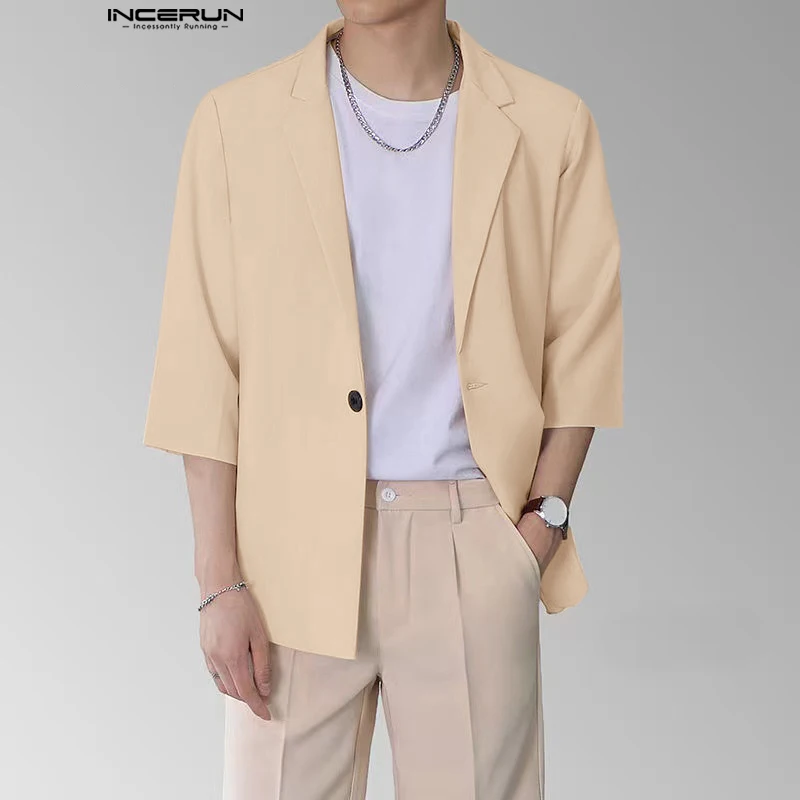 

Casual Simple Style Tops INCERUN Mens Solid All-match Blazer Streetwear Stylish Male Hot Sale Short Sleeve Suit Coats S-5XL 2023