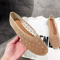 Luxury Glitter Rhinestone Designer Mesh Flats Women Summer Fashion Light Breathable Mules Loafers Elegant Comfort Ballet Shoes