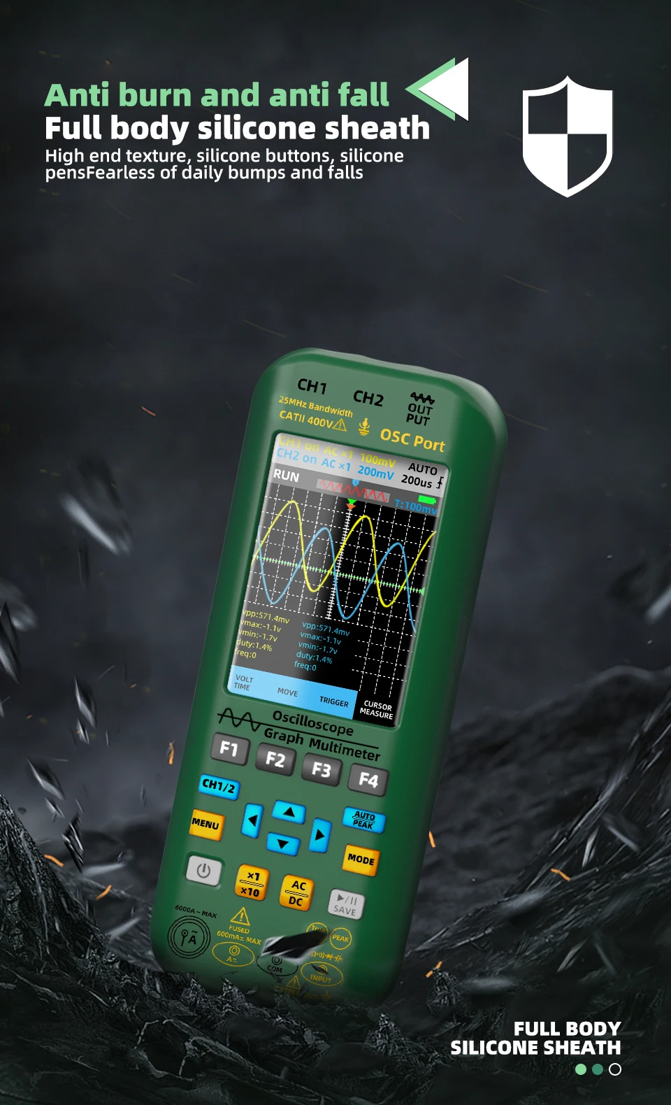 BSIDE 50MHz Handoszilloskop Digitalmultimeter+Funktionssignalgenerator Zweikanal O7:25MHz/O9:50MHz Stromprüfer – Detail 12