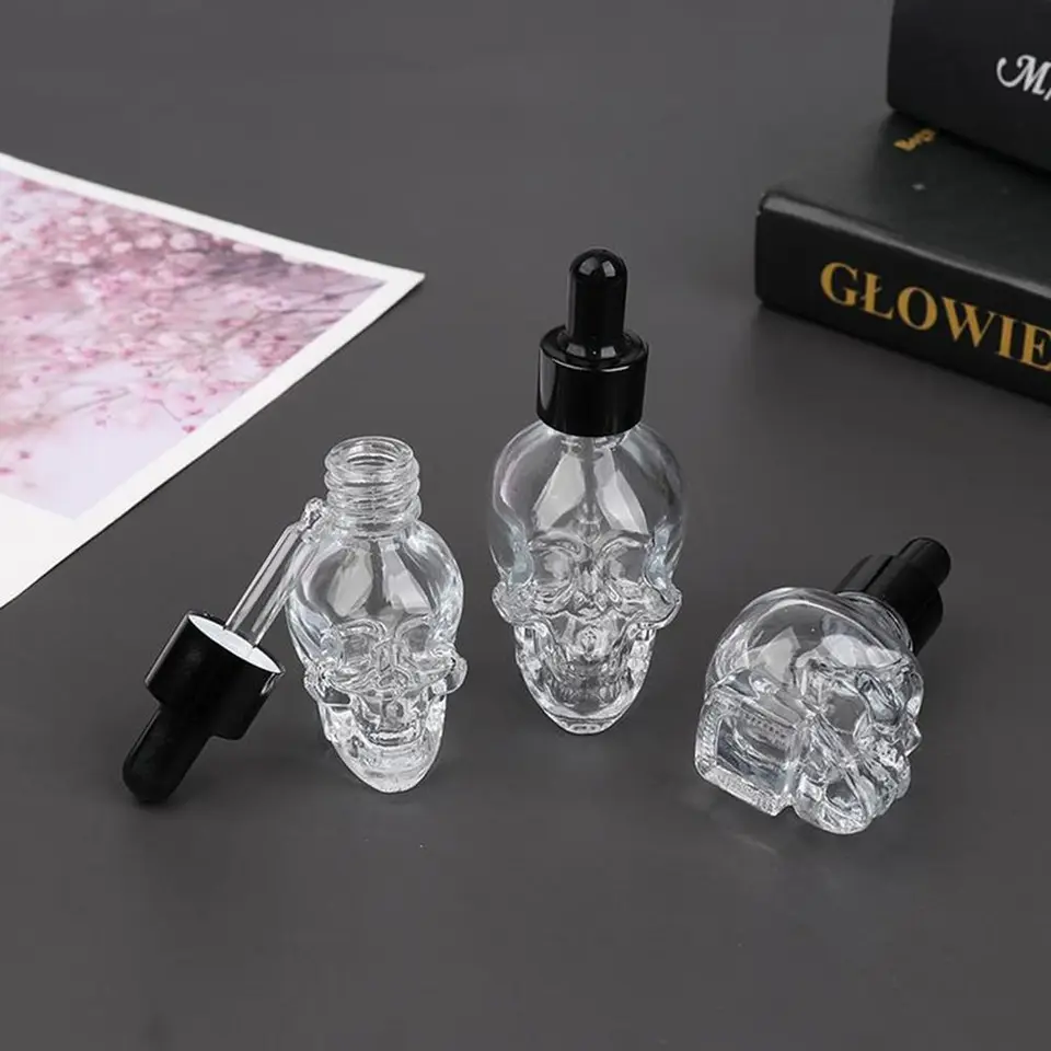 Bottiglia Contagocce In Vetro A Forma Di Teschio 30 Ml – Per Cocktail, Olio Essenziale, Decorazione Halloween