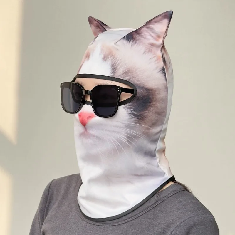 오토바이 라이딩 페이스 마스크 고양이 얼굴 전체를 덮는 일체형 페이스 마스크 귀여운 동물 모양 오토바이 오프로드 스키 모자