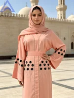 Abaya élégante ornée de strass, ensemble 3 pièces, tuniques de mariage pour femmes musulmanes, caftan marron de Dubaï, robe marocaine, robe de l'Aïd, caftan algérien 2