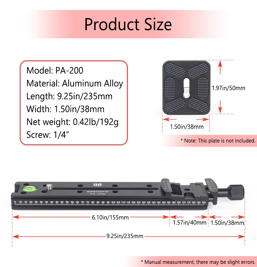 200mm PA-200 Long Quick Release Plate Arca Swiss Universal Standard Rail Nodal