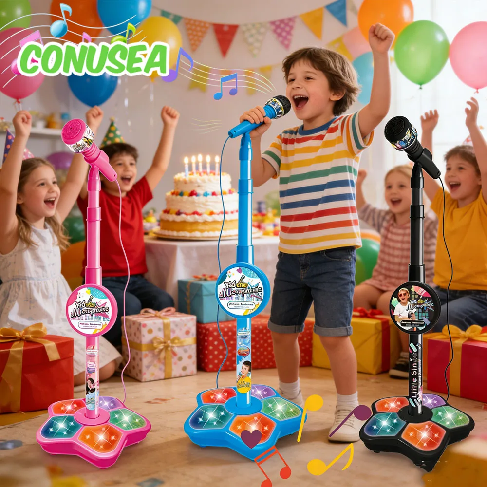 Microfono per karaoke per bambini, strumenti musicali, giocattoli con supporto, chitarra elettrica, giochi per feste, regali di compleanno_voghion.com