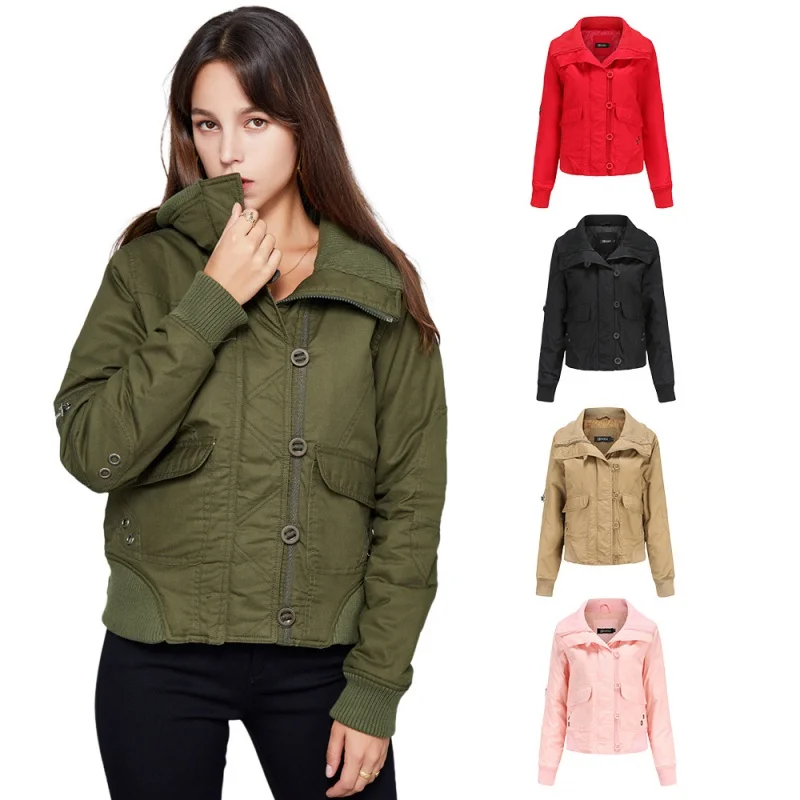 

New Women Short Cotton Coat Female Winter Thermal Quilted Coat Ladies Turtleneck Rib Woman Cotton Dress