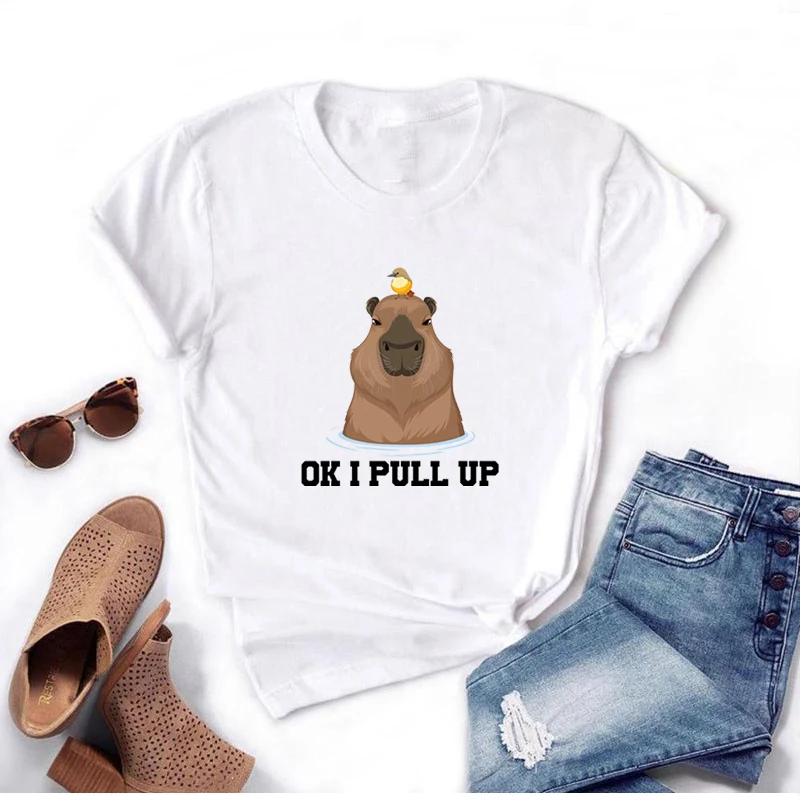 

Мужские повседневные топы Ok I Pull Up, футболка капибара, летняя уличная одежда в стиле хип-хоп, футболка унисекс в стиле ретро с круглым вырезом и коротким рукавом, повседневные мужские футболки
