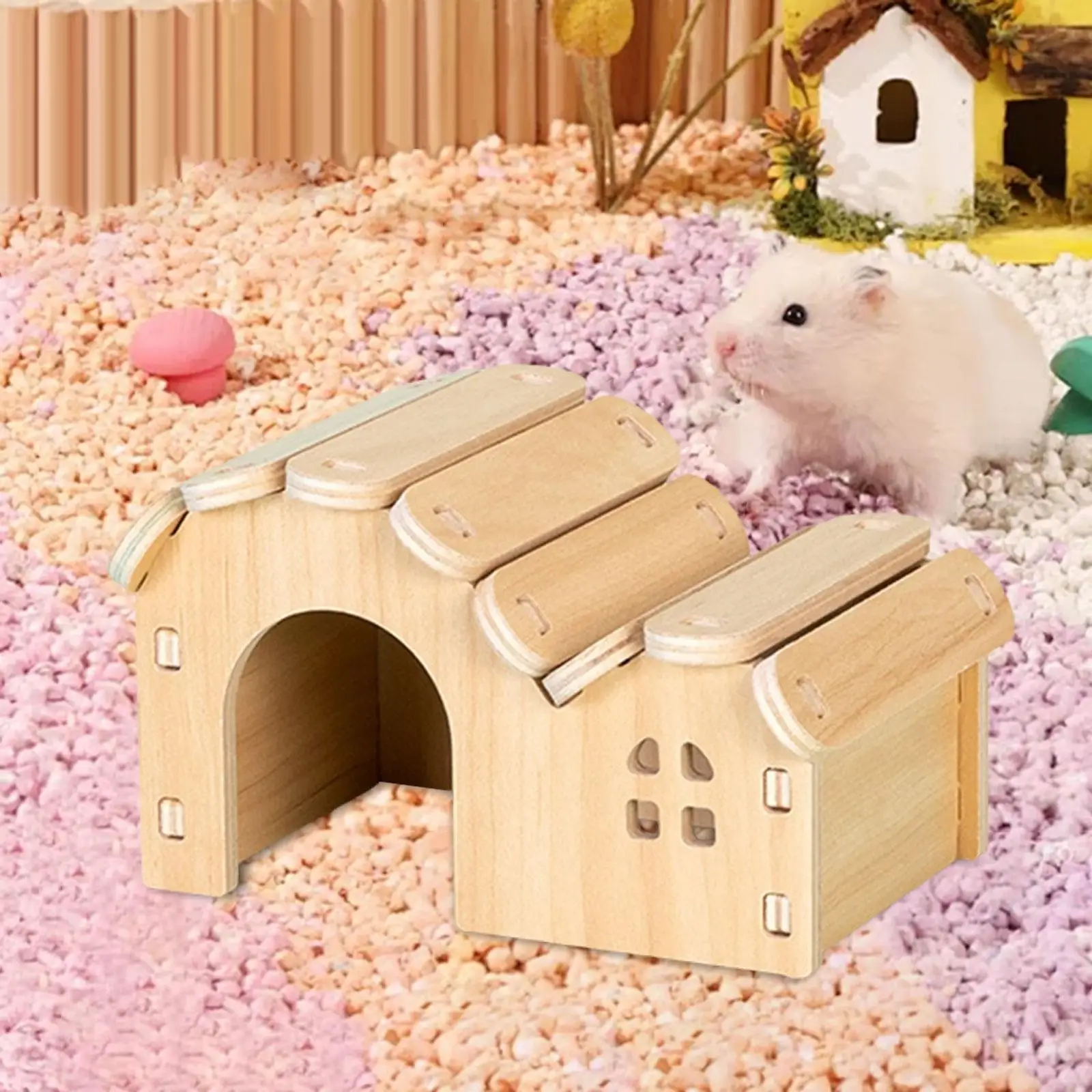 Hamster Wood House Toy Hamster Hideout Hut for Small Pets Chinchilla Mice