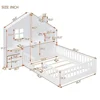 Kids Wood Montessori Floor Bed with Rails Stunning House Design Bedside Drawers Window USB Port Full Size Durable Pine Frame 2