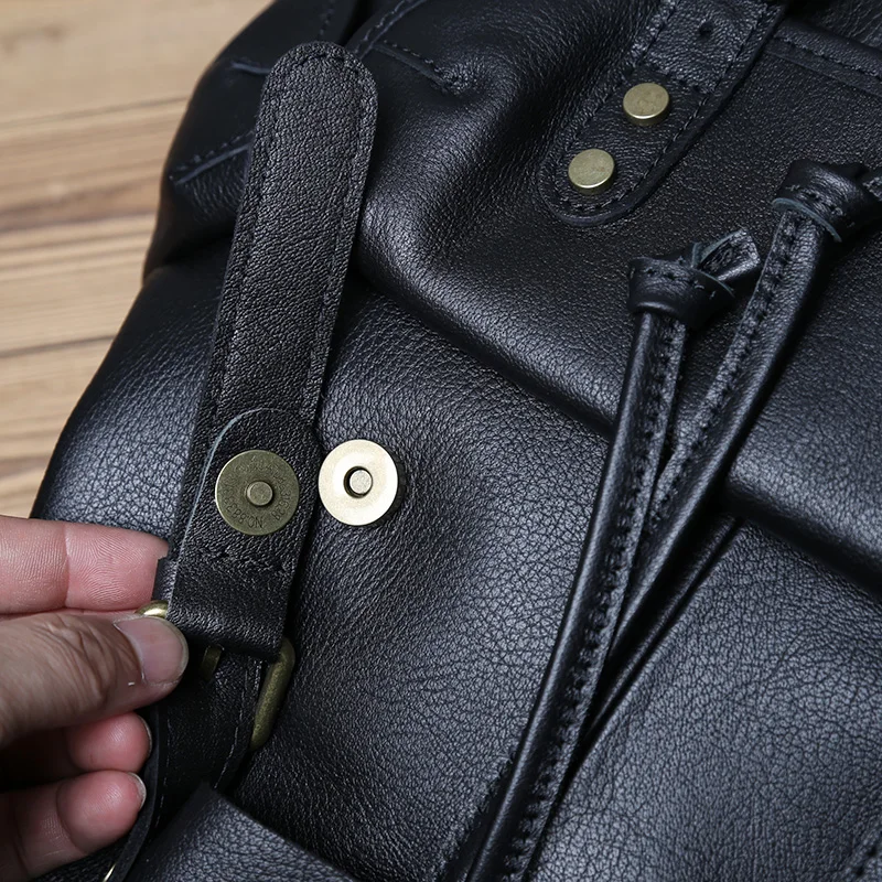 NZPJ Genuine Leather Men's Backpack Casual Men's Bag Natural Cowhide Book Bag Laptop Computer Bag Large Capacity   Backpack