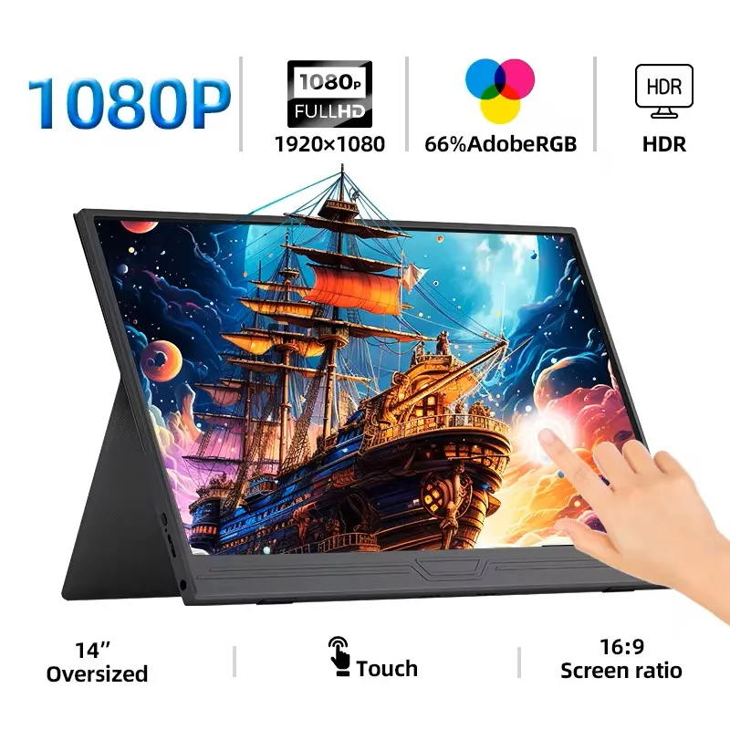 14 -Inch Portable Monitor Touchscreen 1920*1080 For Laptop XBox PS4/ 5 Switch Cell Phone PC Extension Mobile Touch Mointor 1