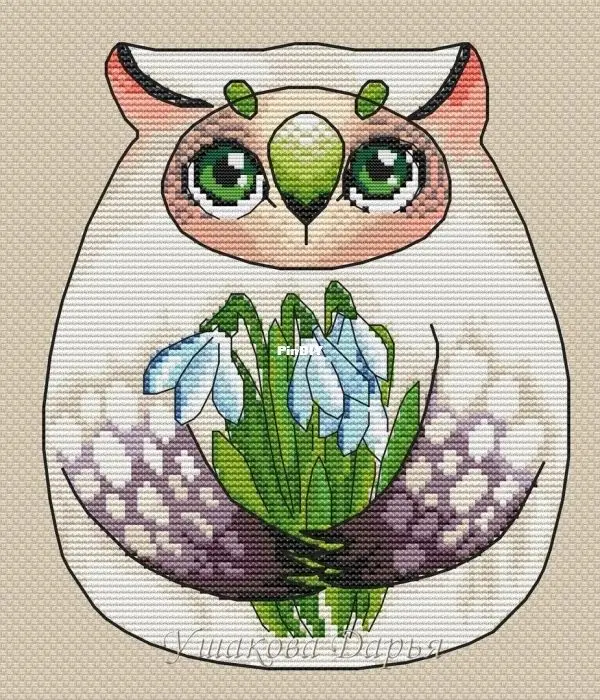 8-Gufo Con Bouquet Di Snowdrop 25-28 Kit Punto Croce Fai Da Te Aida 14Ct 14Ct Ricamo In Tessuto Di Tela