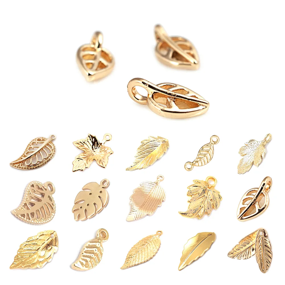 24k Gold Color Brass Tree Leaf Leaves Charms Pendants Jewelry Making