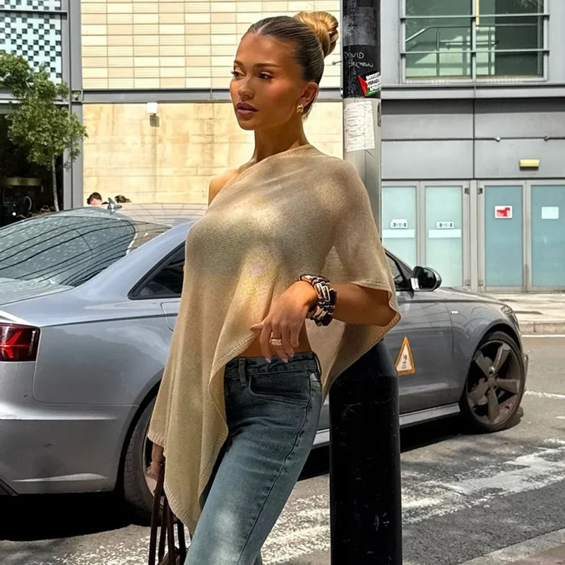 New Fashion Summer and Autumn Women's Solid Color Pullover Cape Elegant Retro Knitted Sweater Pullover Shirt