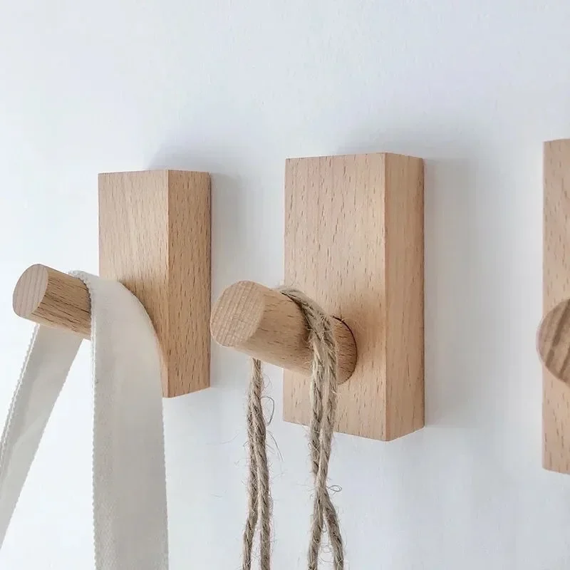 Beech Wood No Punching Black Walnut Hook Entrance Wall Hanging Clothes Clothing Store Single Adhesive Hook 3