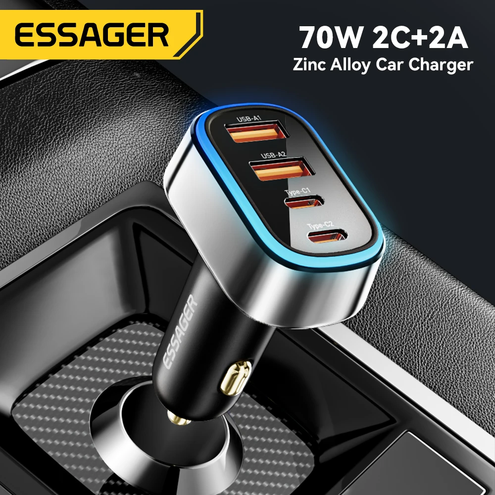 Essager 70W Car Charger Quick Charge 3.0 4.0 PPS USB Type C Fast Charging Car Phone Charger For iPhone 15 14 Xiaomi Samsung S23