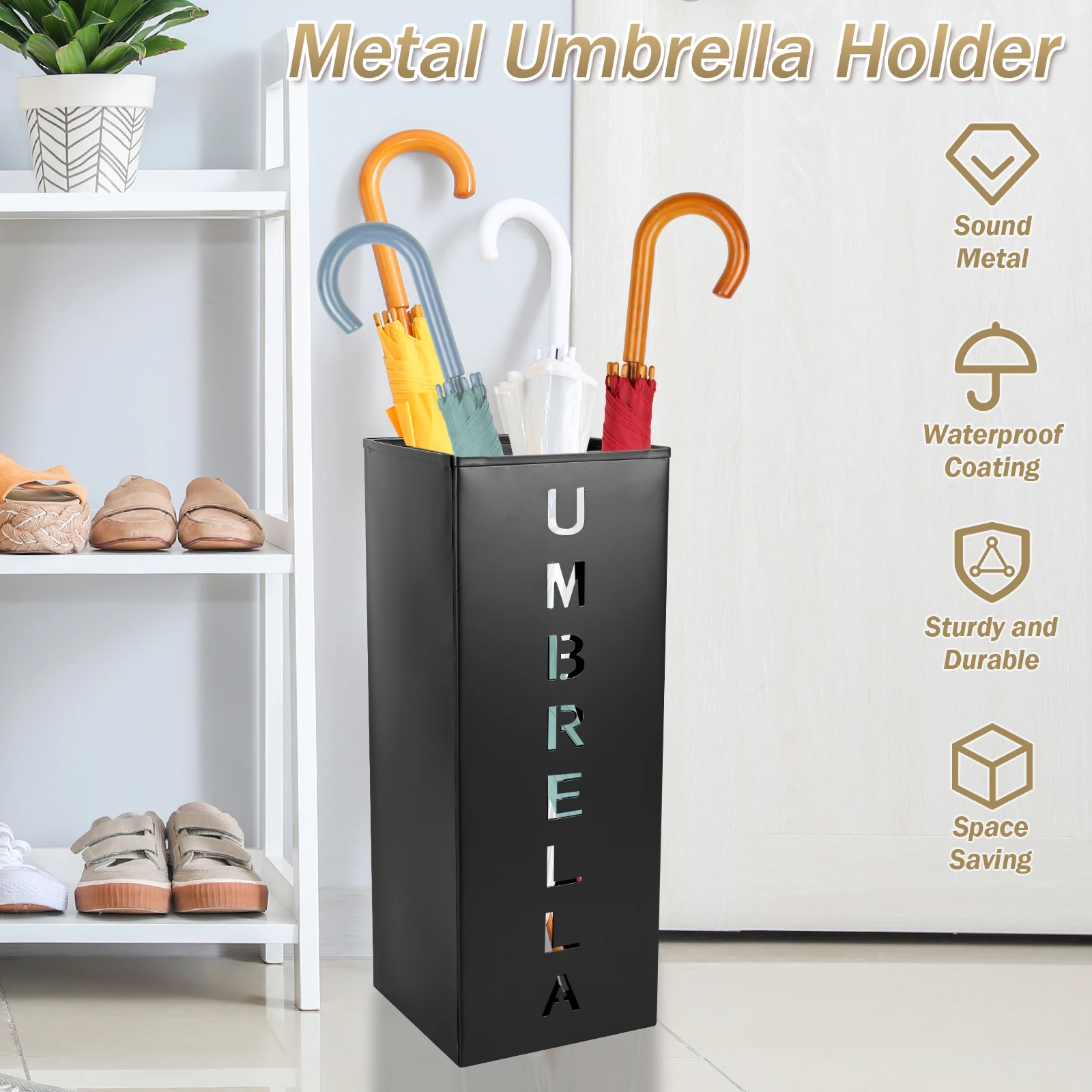 Alipis Wooden Umbrella Stand, Rustic Umbrella Holder Racks For Entryway
