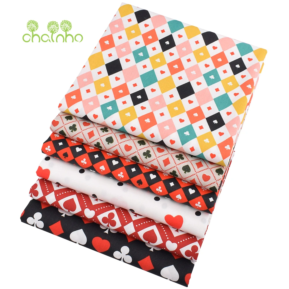 Chainho,Print Twill Weave Cotton Fabric,Patchwork Cloth,DIY Sewing Quilting Material,Poker Pattern Series,2 Specification,2C65
