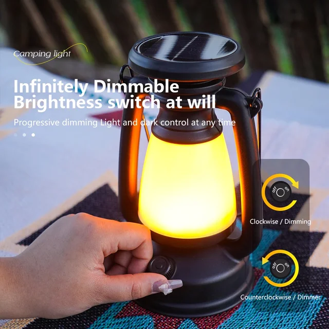 Lampe de Camping Rechargeable par USB, lanternes portables suspendues pour tente, 3000-5000K, gradation continue avec charge solaire 3