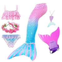 5 Pieces Girls Mermaid Tail For Swimming Costumes Children Kids Cola Sirena Cauda De Sereia Cosplay Sparkle NM27