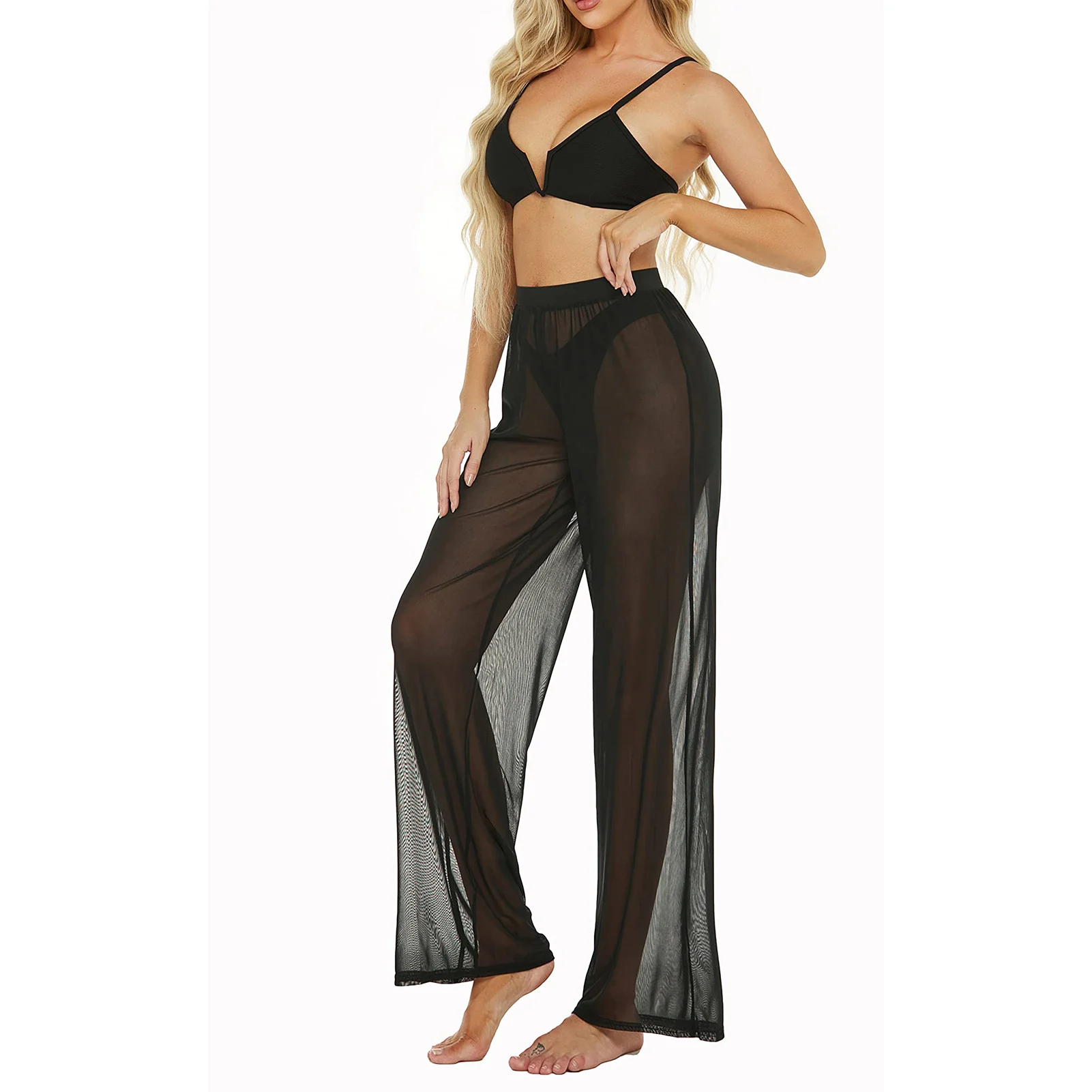 Sexy Black Mesh See-through Hight Waist Cargo Pants Organza Sweatpants  Fashion Summe New Loose Trousers Women Transparent - AliExpress