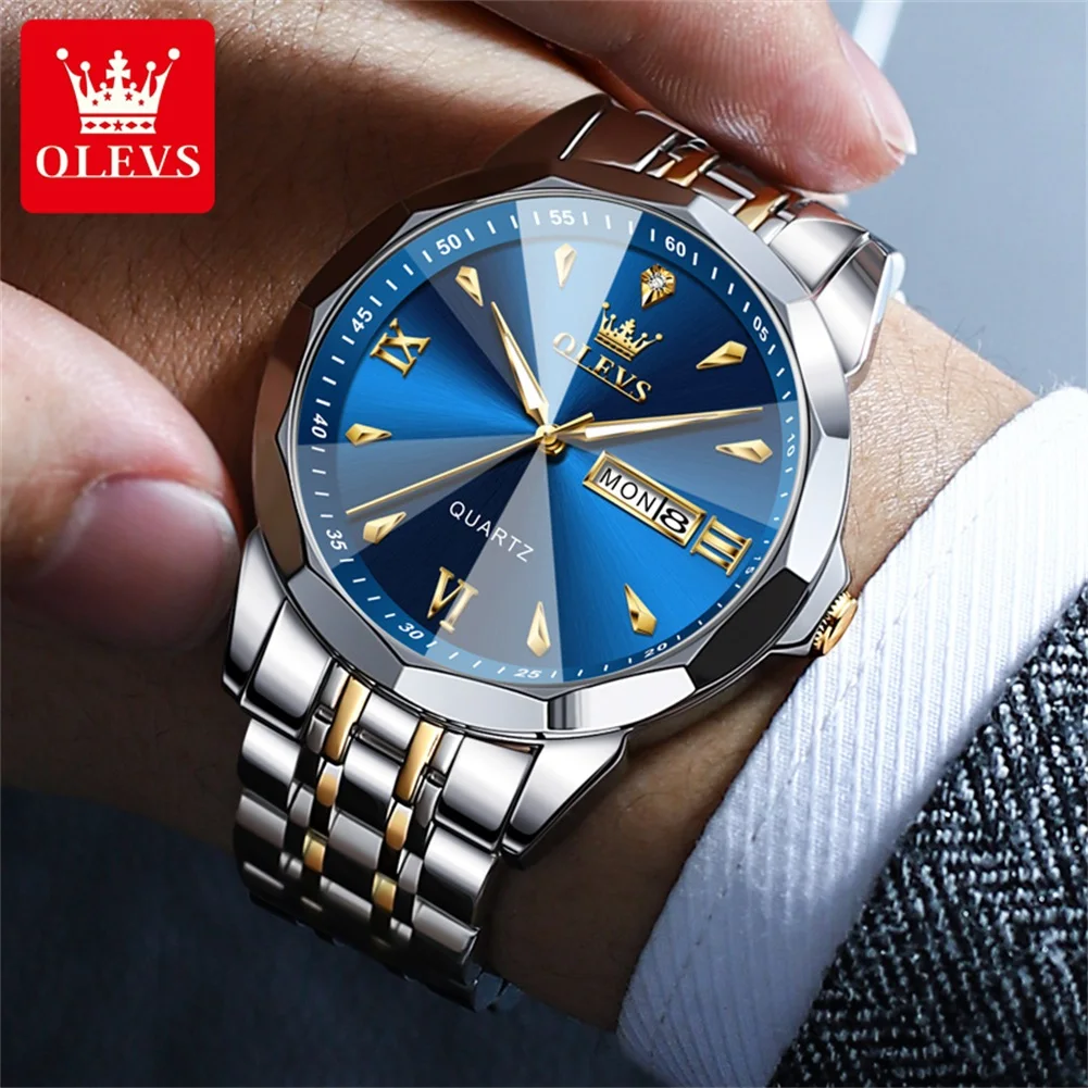 OLEVS 9998 Quartz Couple Watches Original Rhombus Mirror Waterproof Dress Wristwatch Luminous Date Fashion Watch For Men Women