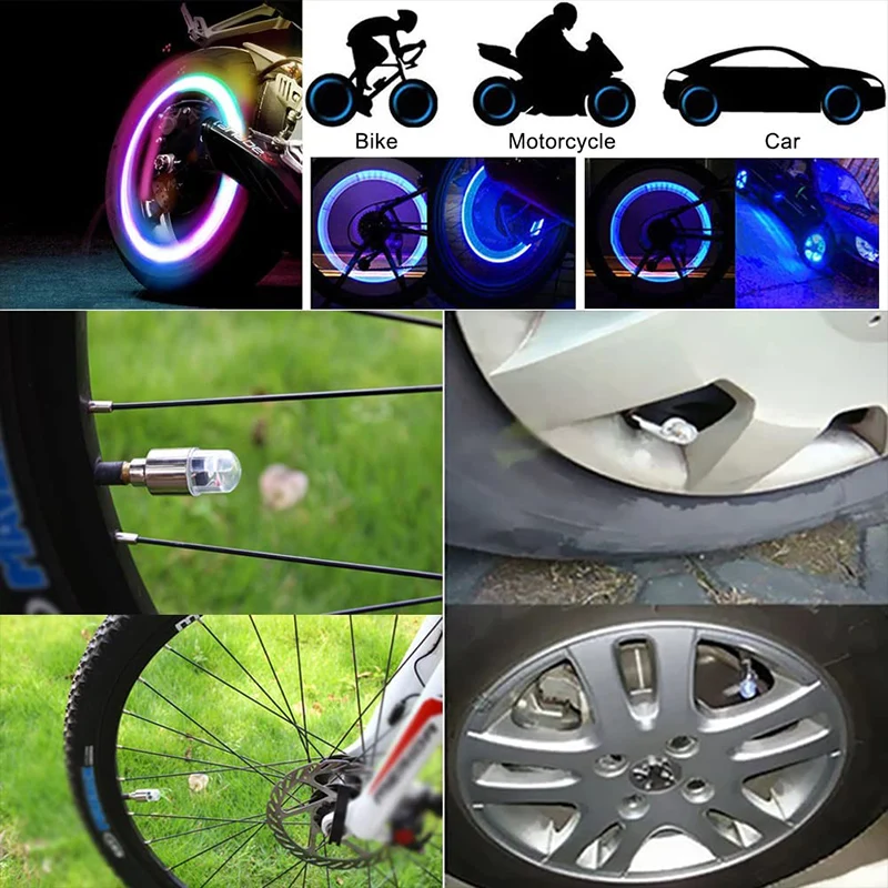 Colorful Car Tire Valve Caps LED Car Motorcycle Cycling Wheel Lantern Spokes Hub Tyre Lamp Wheel Caps 4Pcs