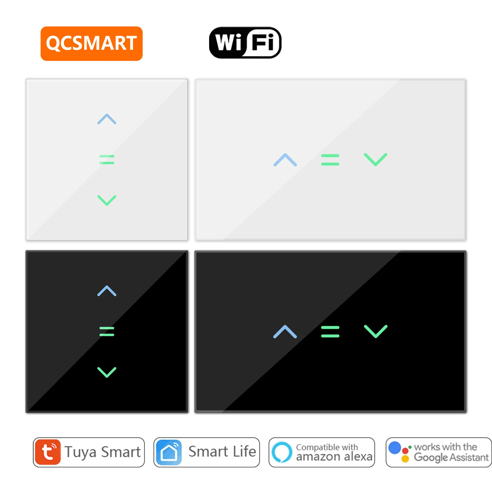 QCSMART ลูกกลิ้งชัตเตอร์ผ้าม่านผ้าม่านสวิทช์ Backlight Luminous Tuya Smart Life App ควบคุมเสียงระยะไกล Google Assistant Alexa 1