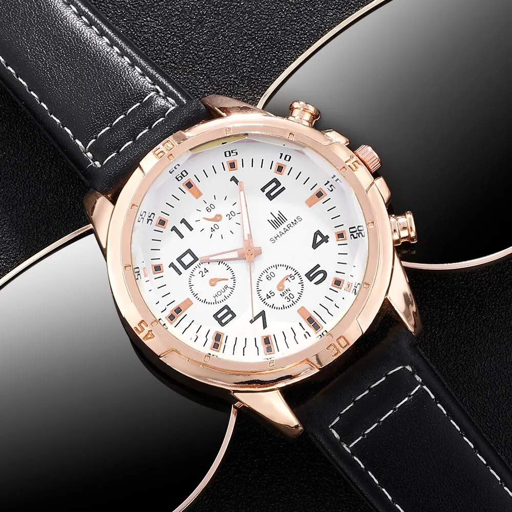 Mens Fashion Watch Large Dial Sport Watches Leather Strap Oversized