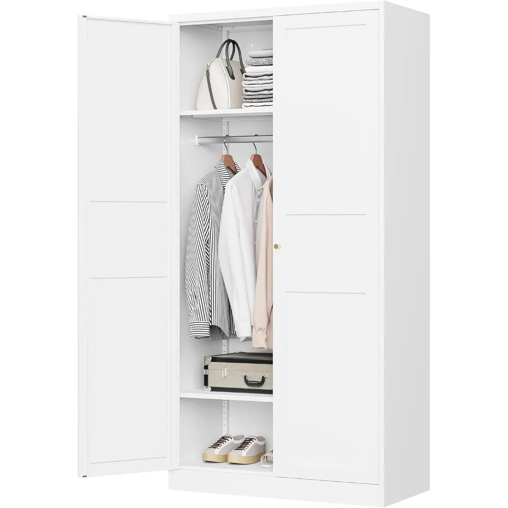 Wardrobe Closet with 2 Doors, 72" Metal Clothing Storage Cabinets with Hanging Rod, Bedroom Armoires Laundry Room and Office Cl 6