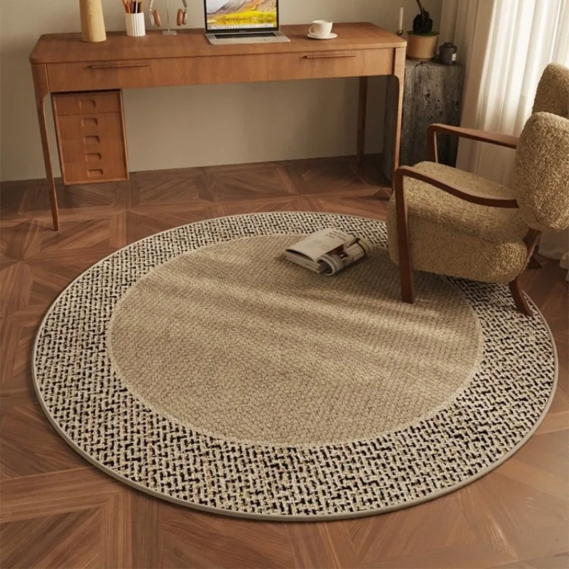 Round Bedroom Rug Light Luxury Study Coffee Table Floor Mat Retro Brown Living Room Carpet for Leisure Area Cloakroom Ковер 러그