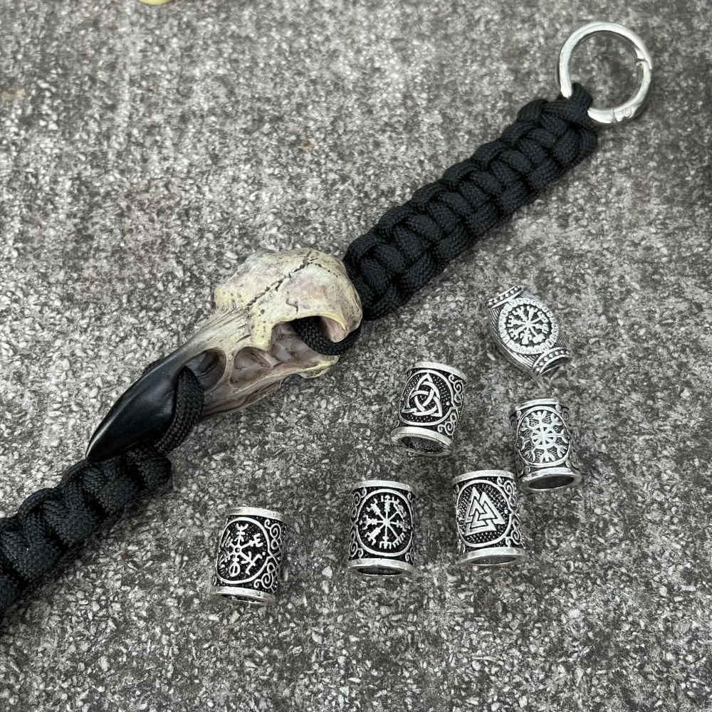 Nostalgia Punk Rock Odin Raven Skull Resin Jewelry Viking Bracelet Runic Rune Bead Paracord Crow Skeleton Bangle Accessories