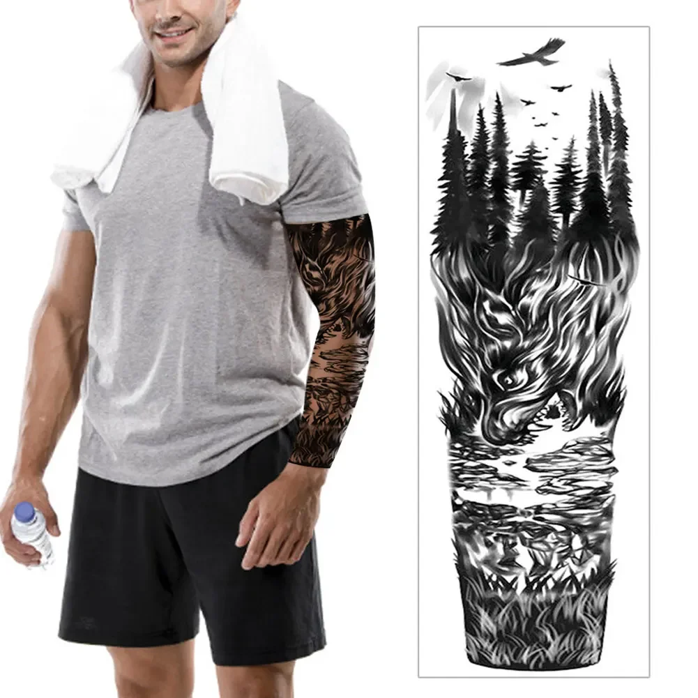Tattoo Sticker Fake Tattoo Tiger Dragon Flower Paper Totem Geometric Full Arm Sleeve For Men Boys