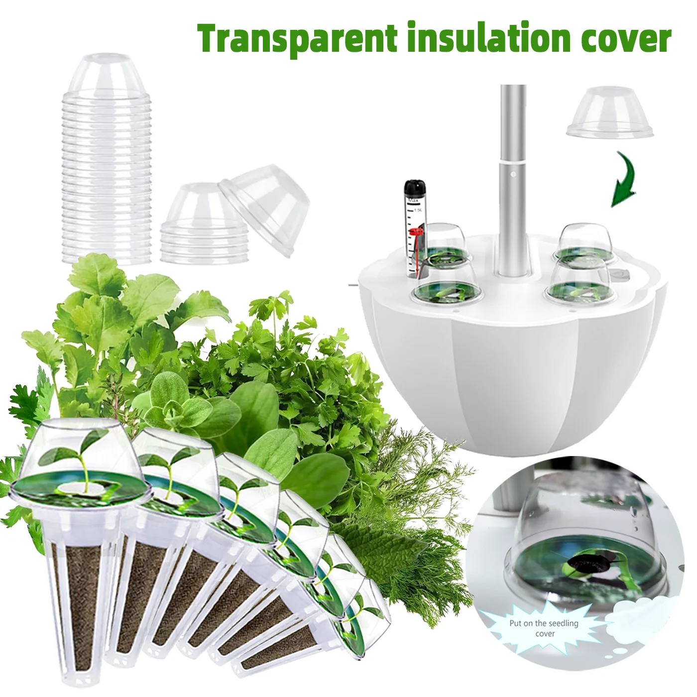 50 Hydroponic plant seedling cover soilless cultivation transparent insulation cover and air generator compatible seed pod kit
