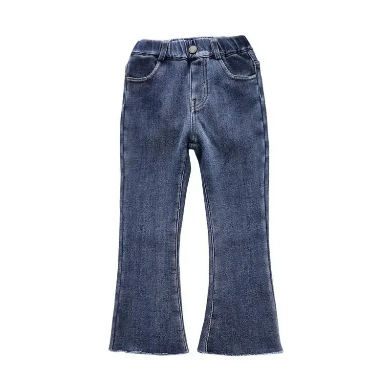 Girls' fleece filled jeans, autumn and winter children's clothing, children's elastic pants, thickened one piece velvet pants