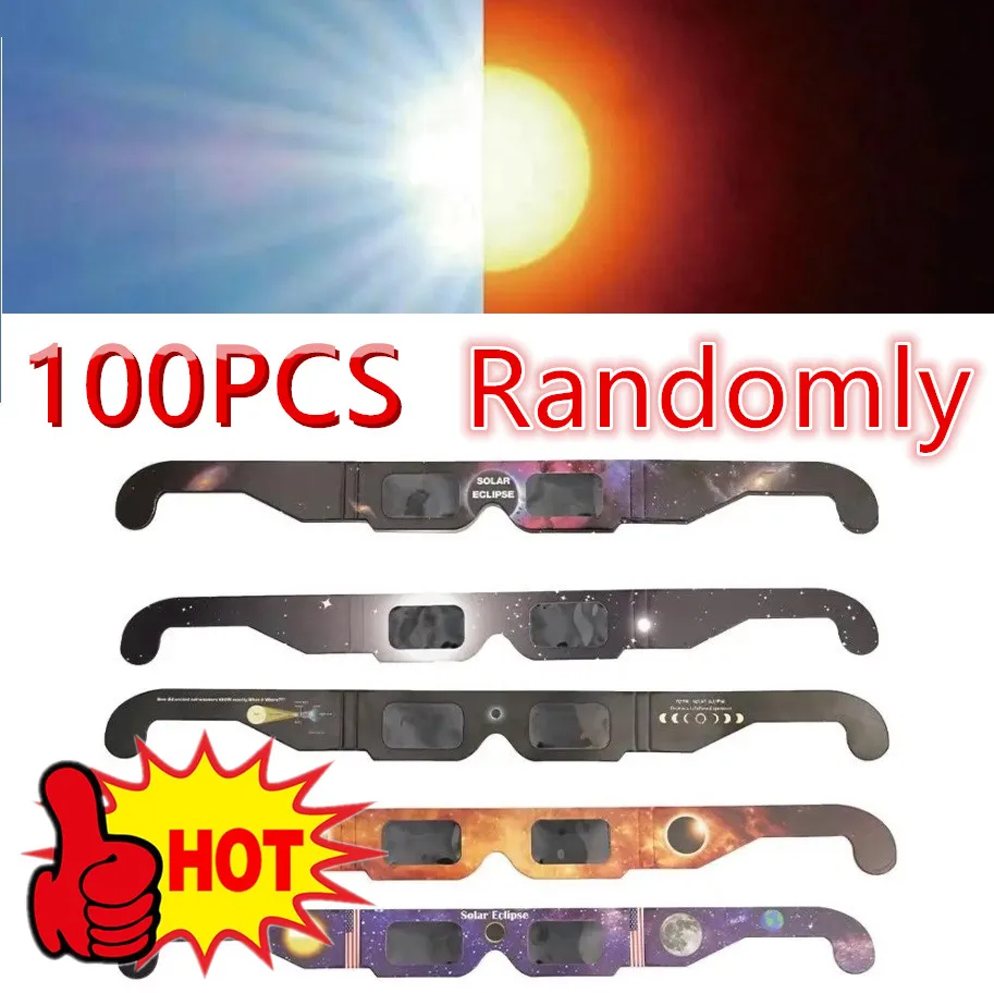 100pcs Random Paper Solar Eclipse Glasses Protect Eyes Anti-UV Viewing Glasses Safe Shades Observation Solar Glasses
