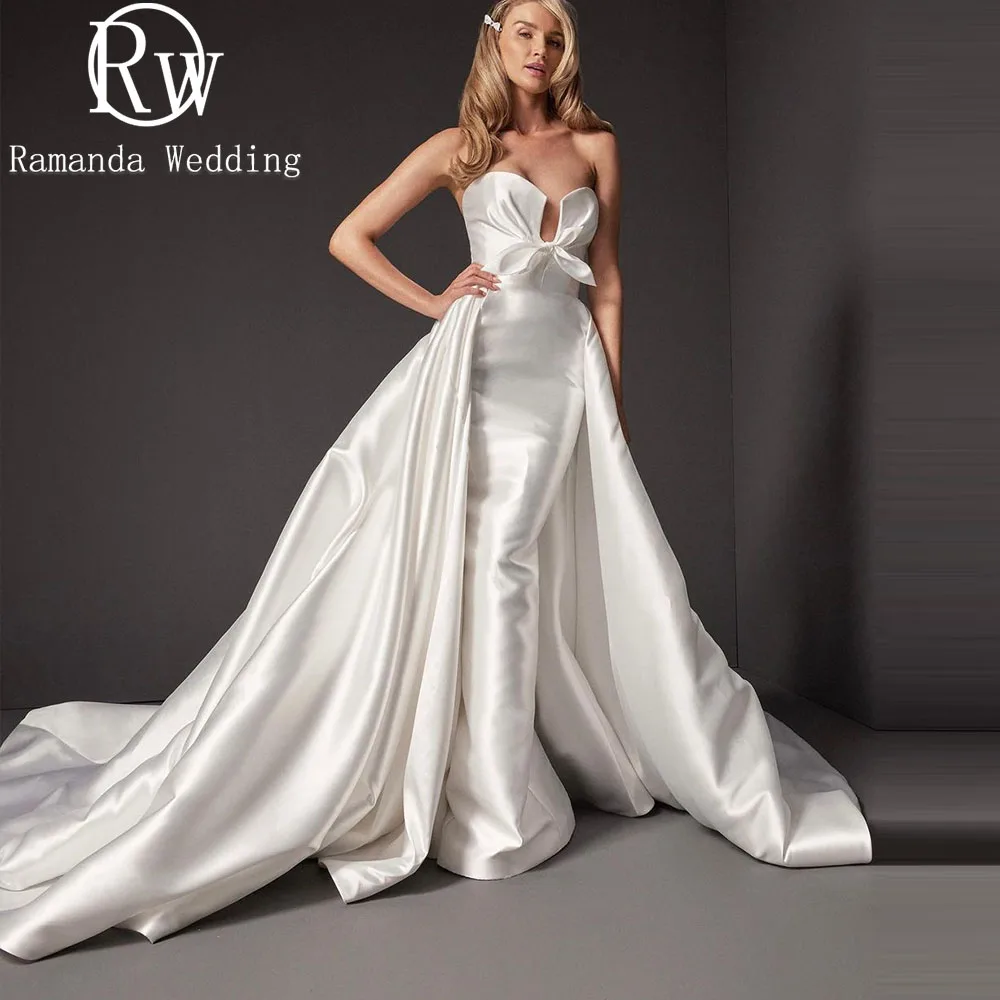 

Ramanda Strapless Sleeveless Wedding Dresses vestido de noiva 2024 Floor-Length Sheath Detachable Train Gorgeous Bridal Gown