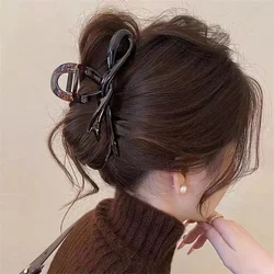 Glossy Acrylic Hair Claw Clips - Elegant Ribbon Bow Barrette Accessories (B brown)