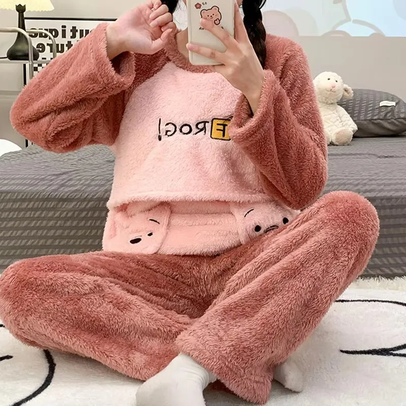 New Maternity Feeding Pajamas Winter Sets Women Winter Nursing Clothes Set Fashion Cartoon Lactation Coat Long Trousers Twinset 5